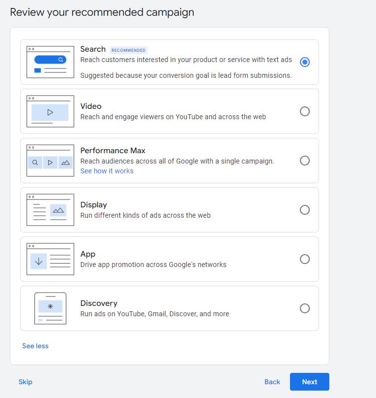 google ads campaign type